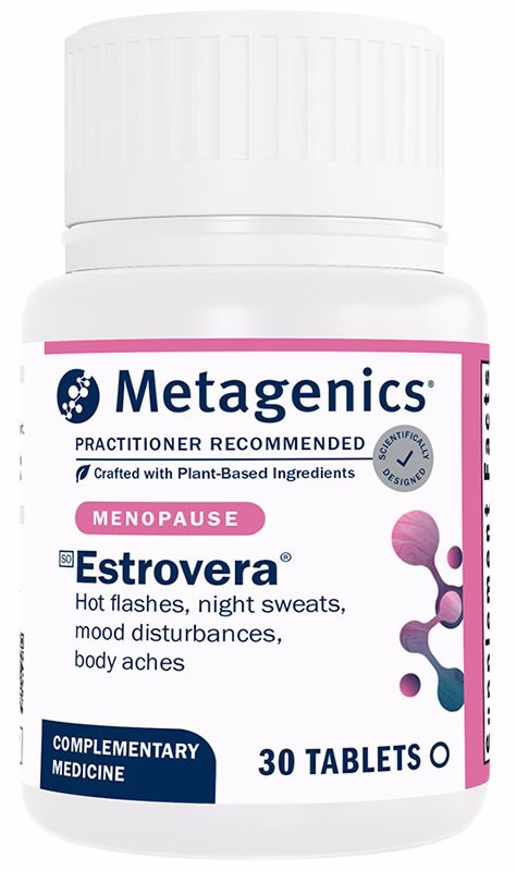 Metagenics Estrovera menopause supplement for hot flash relief mood balance and sleep support in South Africa