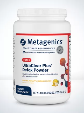 UltraClear Plus, liver detox powder, Phase II liver support, antioxidant formula, green tea extract, beta-carotene, L-glycine & L-cysteine, rice protein base, gluten-free, Metagenics detox, Feelhealthy supplements