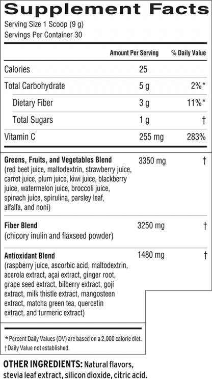 Barleans Greens Superfruit Greens Strawberry Kiwi Powder Supplement facts