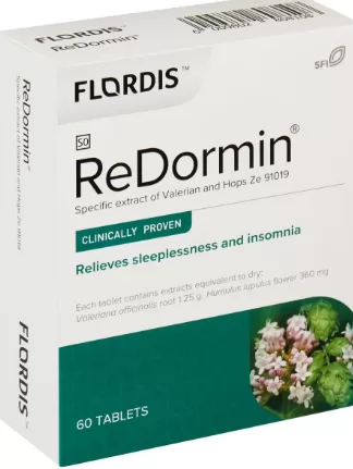 Flordis redormin insomnia and sleeplessness tablets 60's contains a specific combination of valeriana officinalis (valerian) and humulus lupulus (hops) which has been clinically researched for over 10 years to help improve sleep quality and restore healthy sleep patterns over 2 weeks. These tablets are available in a pack size of 60 tablets.