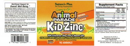 Animal Parade Kid Zinc Lozenges label