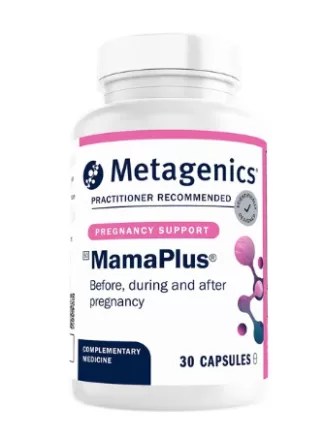 Metagenics MamaPlus provides comprehensive supplements to nutritionally support women from preconception through nursing. It contains essential micronutrients beneficial for both the mother and baby