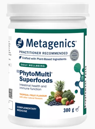 Metagenics PhytoMulti Superfoods Boost Your Immunity, Gut Health & Daily Vitality Fuel your body with over 20+ whole fruits and vegetables, prebiotics, and plant enzymes in every serving. Metagenics PhytoMulti Superfoods is a nutrient-rich powder designed to support immunity, digestive health, and overall wellness