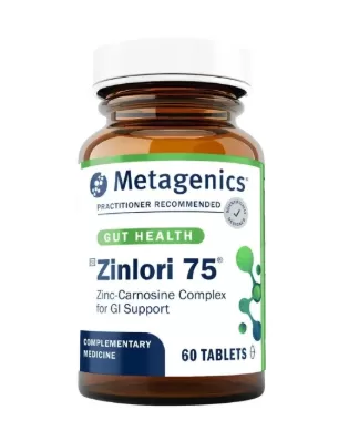 Zinlori 75® contains a high potency, zinc-carnosine complex formulated to aid in the relief of digestive discomfort. Zinc-carnosine works by assisting the healthy ecology and integrity of the stomach lining. Directions: Take 1 tablet twice daily between meals, or as directed by your healthcare practitioner.