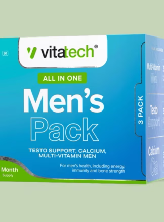 Support energy, strength and vitality with the Vitatech Men’s Pack. Includes multivitamin, testosterone support and calcium for complete men’s health.