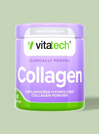 Support skin, joints, hair and nails with Vitatech Clinically Proven Collagen. Unflavoured, highly absorbable powder with instant mixing and 40 servings per tub.