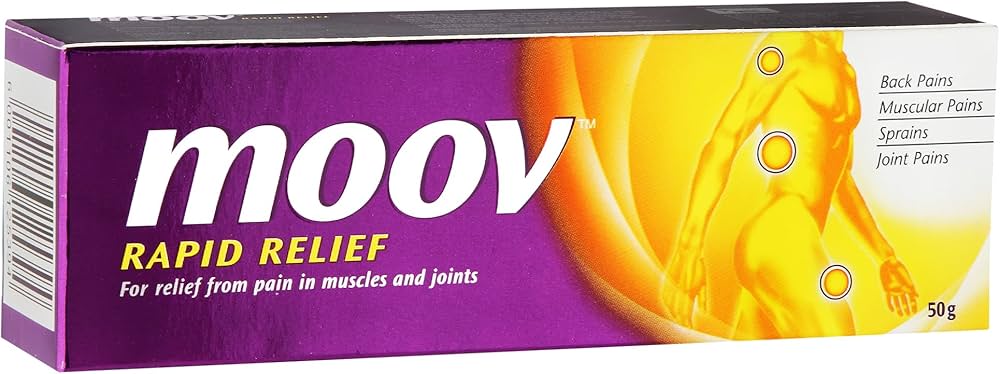 Moov Rapid Relief Ointment 50g for muscle aches, joint discomfort, back pain, and fast topical relief.